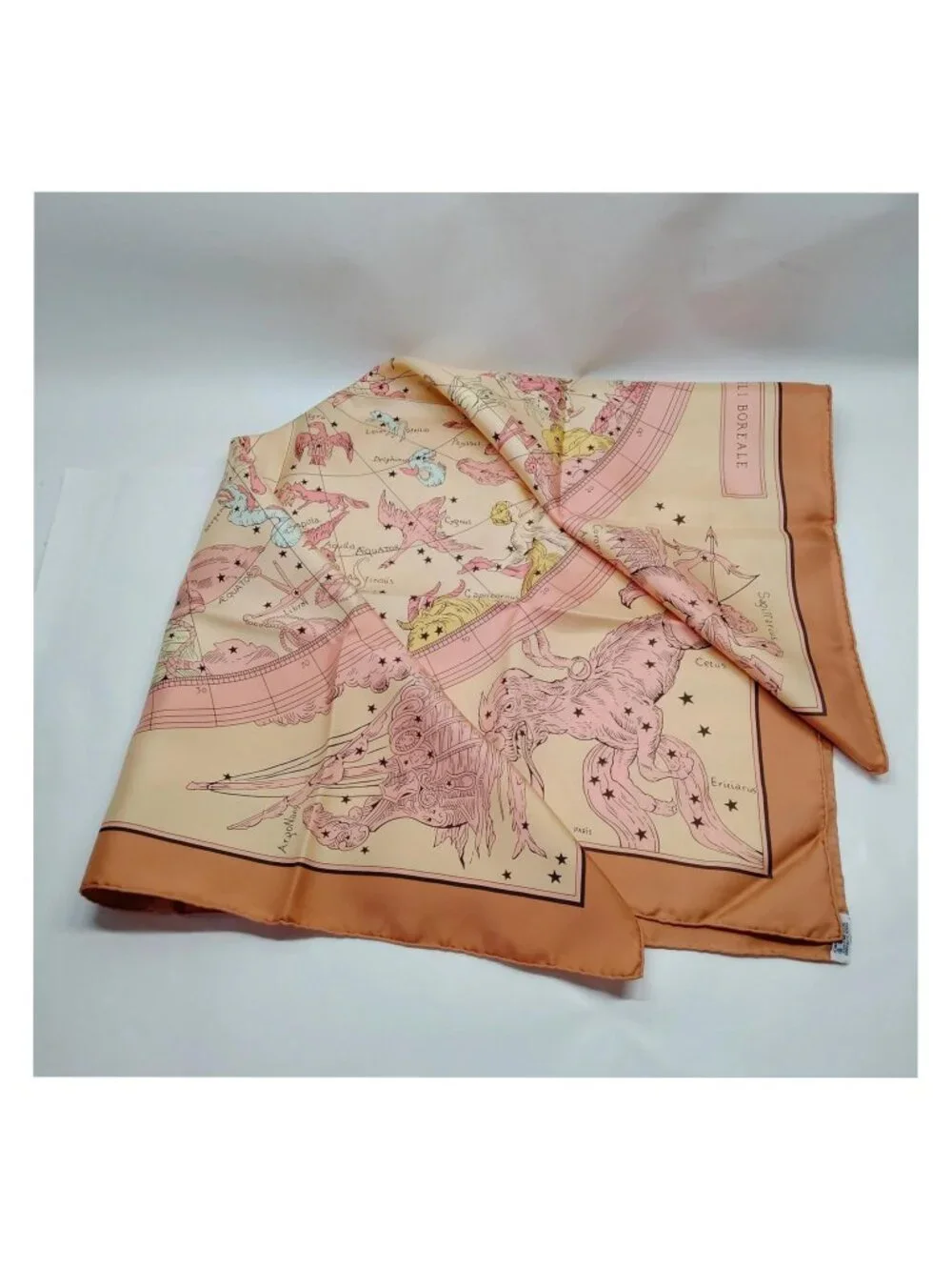 Authentic Hermès Paris Silk Scarf 90 Zodiac Celestial Constellation Orange